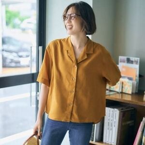 Uniqlo Mustard Linen Blend Blouse XS
